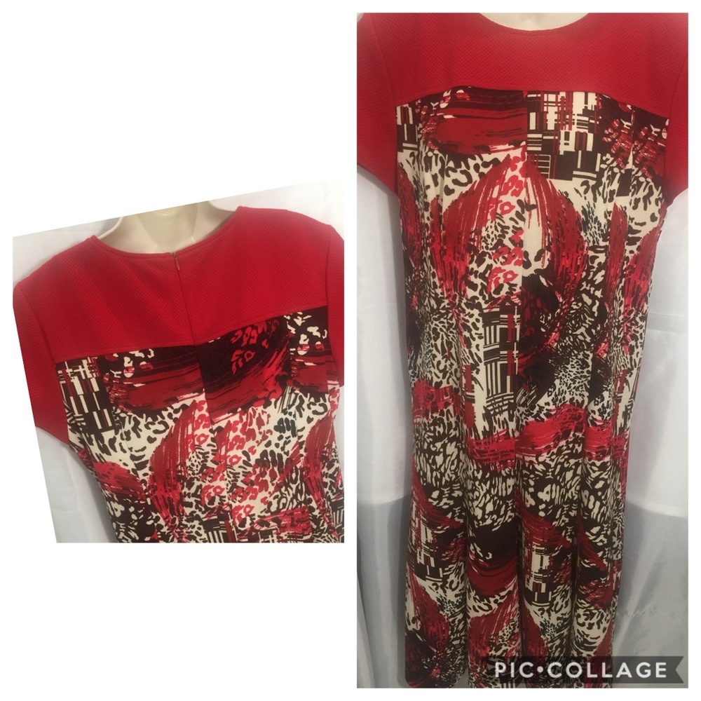 Ladies Red Geometric Dress 18 Valentine Casual